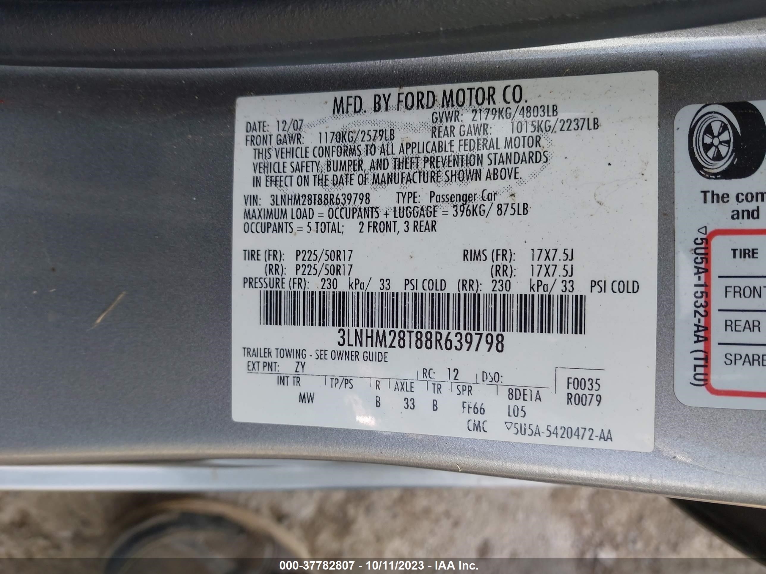 Photo 8 VIN: 3LNHM28T88R639798 - LINCOLN MKZ 