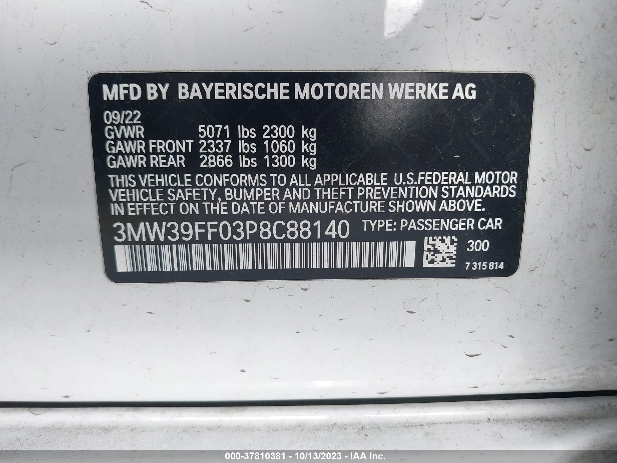 Photo 8 VIN: 3MW39FF03P8C88140 - BMW 3ER 