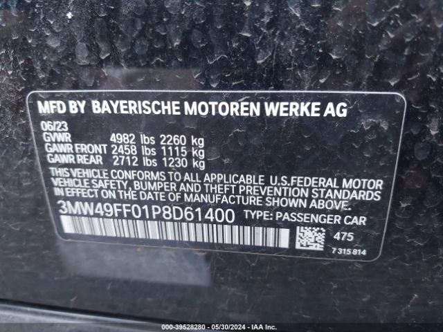 Photo 8 VIN: 3MW49FF01P8D61400 - BMW 340I 