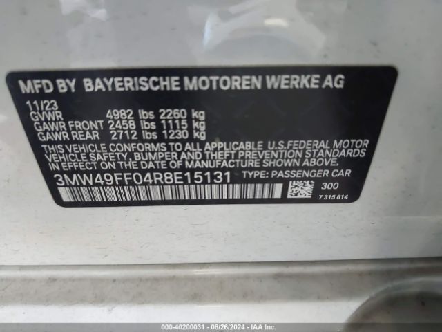 Photo 8 VIN: 3MW49FF04R8E15131 - BMW 340I 