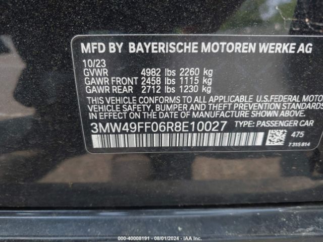 Photo 8 VIN: 3MW49FF06R8E10027 - BMW 340I 