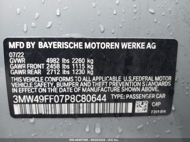 Photo 8 VIN: 3MW49FF07P8C80644 - BMW 340I 