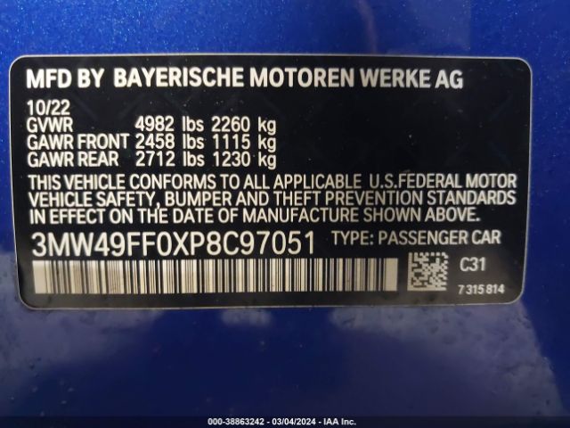 Photo 8 VIN: 3MW49FF0XP8C97051 - BMW 3 SERIES 