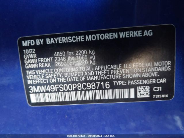 Photo 8 VIN: 3MW49FS00P8C98716 - BMW M340I 