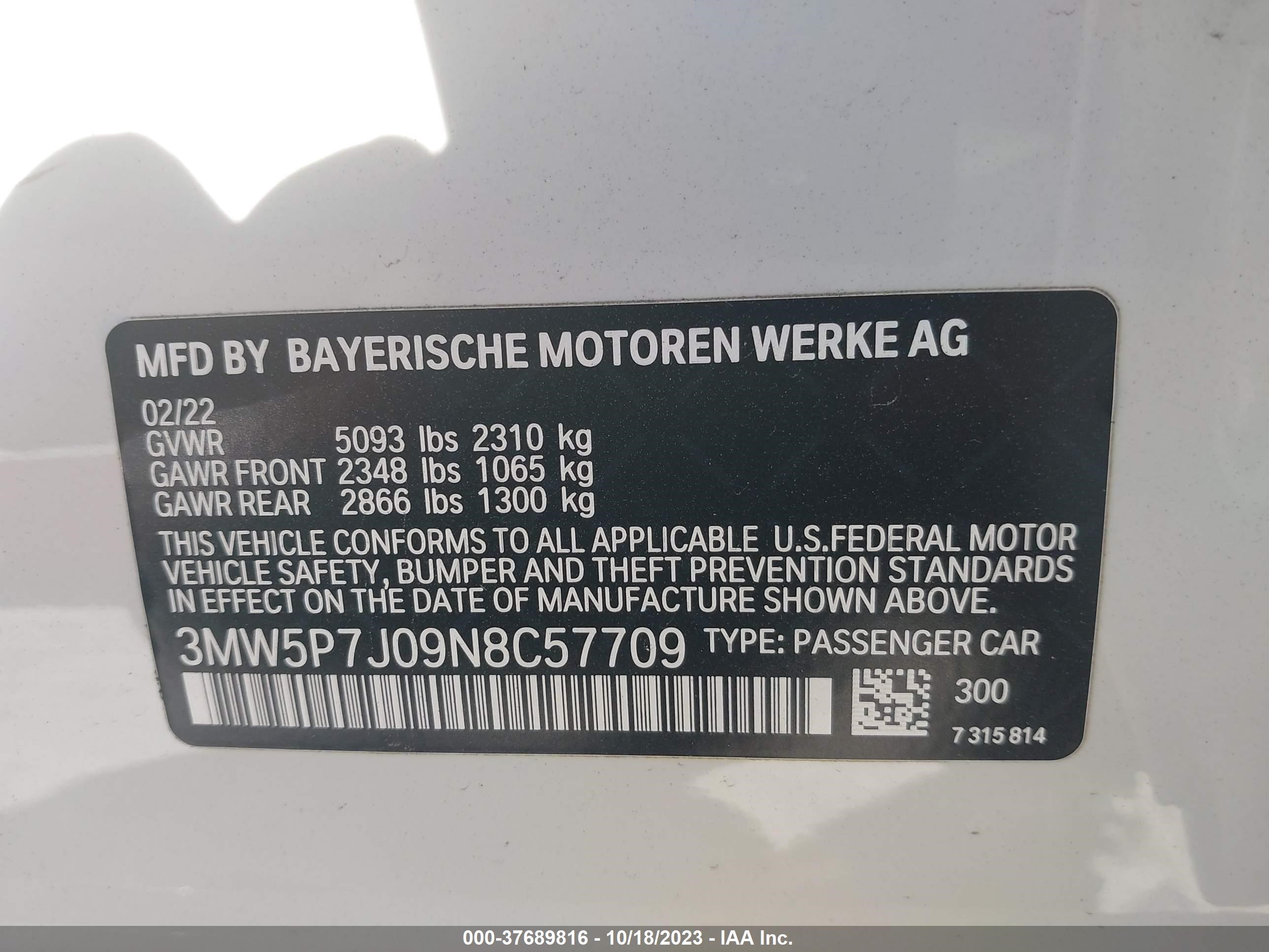 Photo 8 VIN: 3MW5P7J09N8C57709 - BMW 3ER 