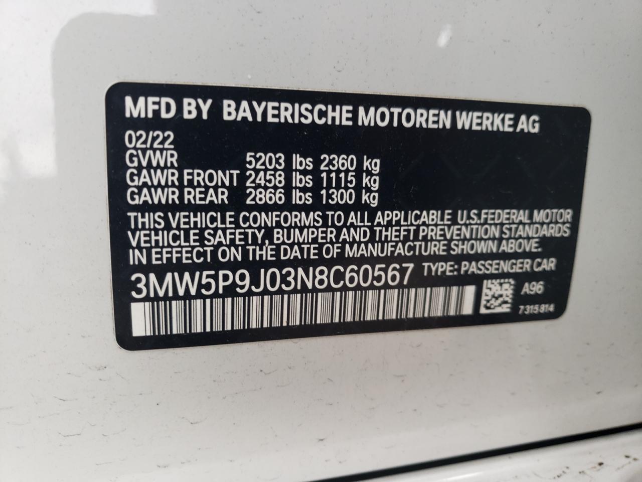 Photo 12 VIN: 3MW5P9J03N8C60567 - BMW 3ER 