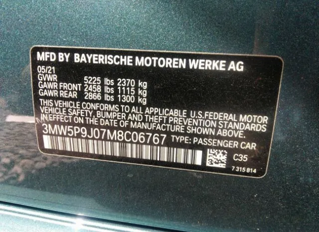 Photo 8 VIN: 3MW5P9J07M8C06767 - BMW 3 SERIES 