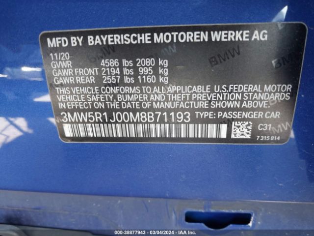 Photo 8 VIN: 3MW5R1J00M8B71193 - BMW 330I 