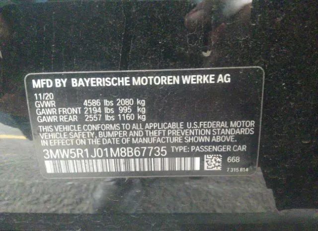 Photo 8 VIN: 3MW5R1J01M8B67735 - BMW 3 SERIES 