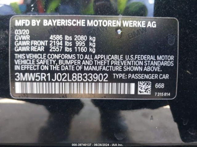 Photo 8 VIN: 3MW5R1J02L8B33902 - BMW 330I 