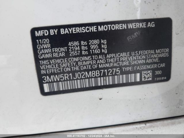 Photo 8 VIN: 3MW5R1J02M8B71275 - BMW 330I 