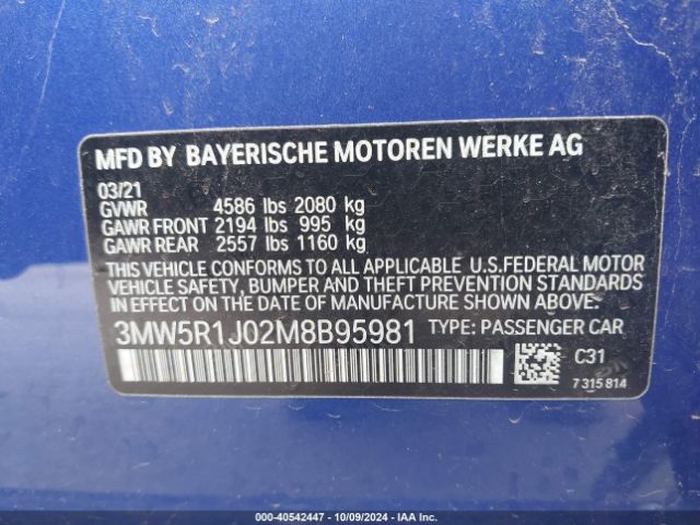 Photo 8 VIN: 3MW5R1J02M8B95981 - BMW 330I 