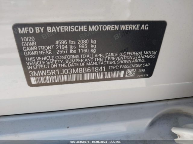 Photo 8 VIN: 3MW5R1J03M8B61841 - BMW 3 SERIES 