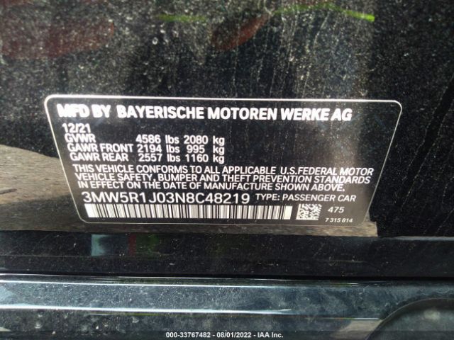 Photo 8 VIN: 3MW5R1J03N8C48219 - BMW 3 SERIES 