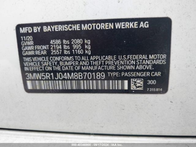 Photo 8 VIN: 3MW5R1J04M8B70189 - BMW 330I 