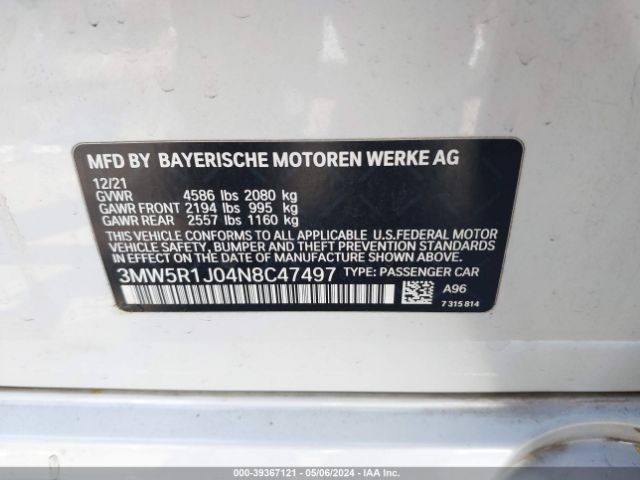 Photo 8 VIN: 3MW5R1J04N8C47497 - BMW 330I 