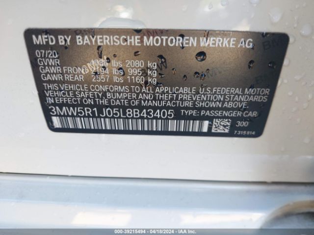 Photo 8 VIN: 3MW5R1J05L8B43405 - BMW 330I 