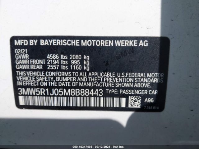 Photo 8 VIN: 3MW5R1J05M8B88443 - BMW 330I 