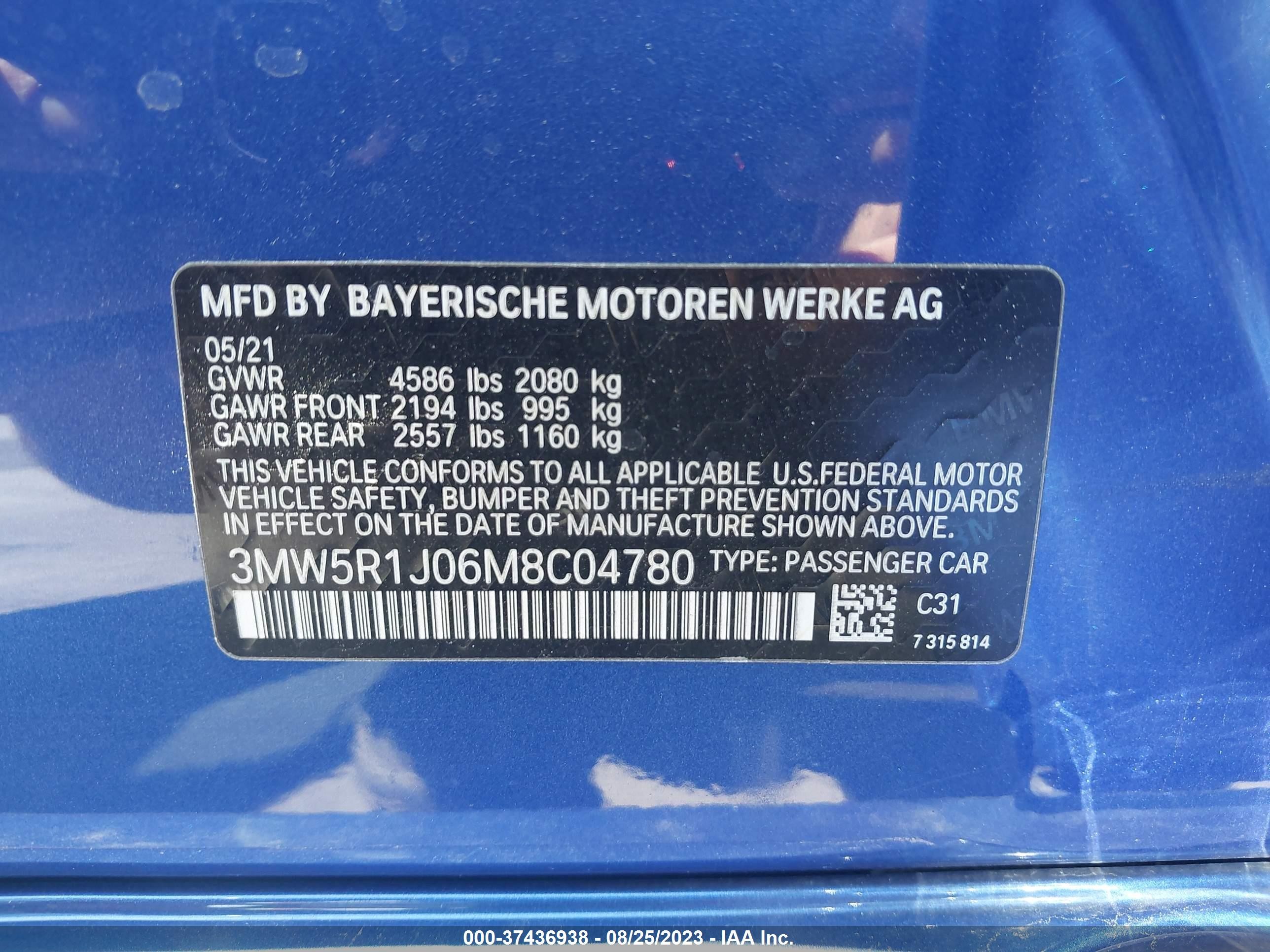 Photo 8 VIN: 3MW5R1J06M8C04780 - BMW 3ER 