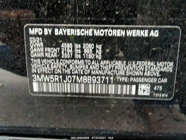 Photo 8 VIN: 3MW5R1J07M8B93711 - BMW 3 SERIES 