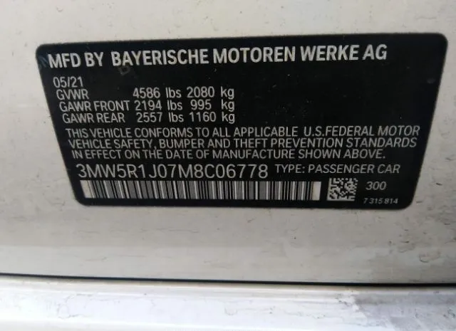 Photo 8 VIN: 3MW5R1J07M8C06778 - BMW 3 SERIES 