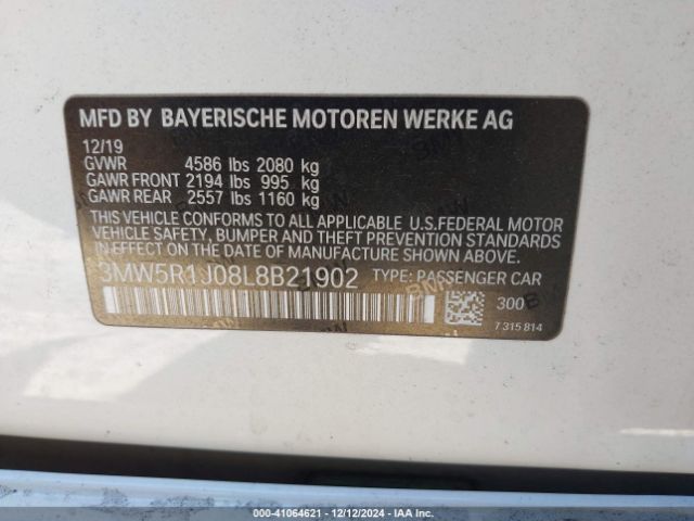 Photo 8 VIN: 3MW5R1J08L8B21902 - BMW 330I 