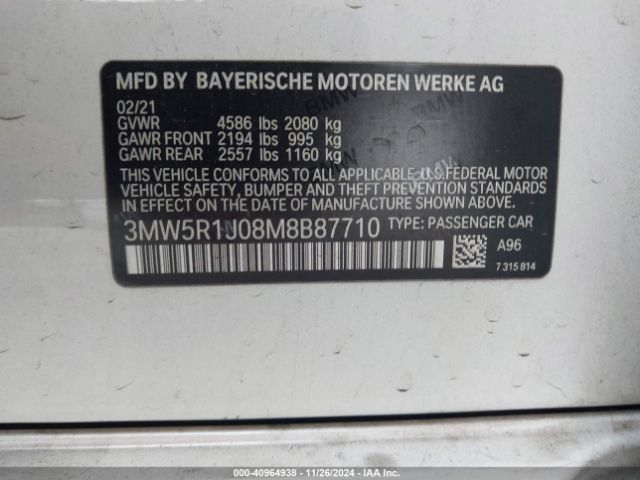 Photo 8 VIN: 3MW5R1J08M8B87710 - BMW 330I 