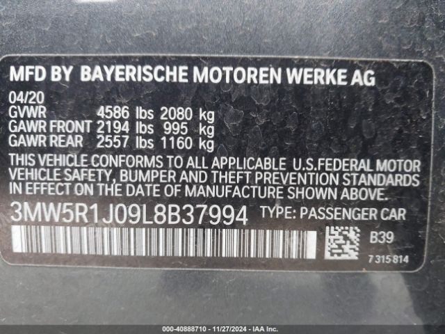 Photo 8 VIN: 3MW5R1J09L8B37994 - BMW 330I 