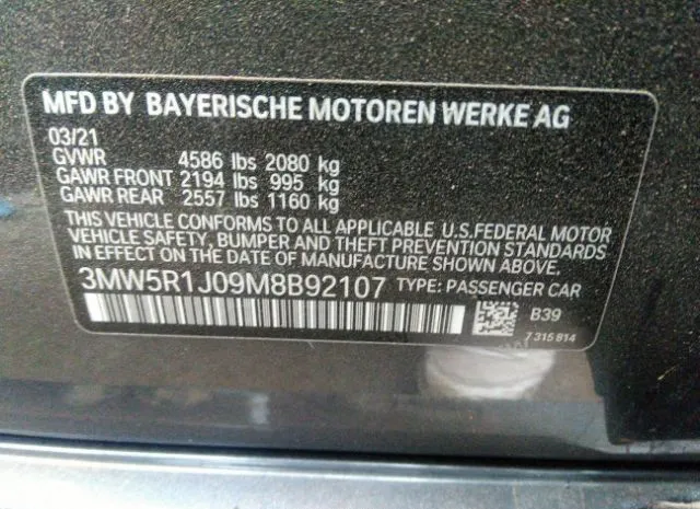 Photo 8 VIN: 3MW5R1J09M8B92107 - BMW 3 SERIES 