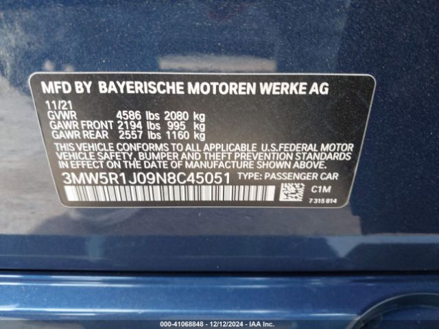 Photo 8 VIN: 3MW5R1J09NHC45051 - BMW 330I 