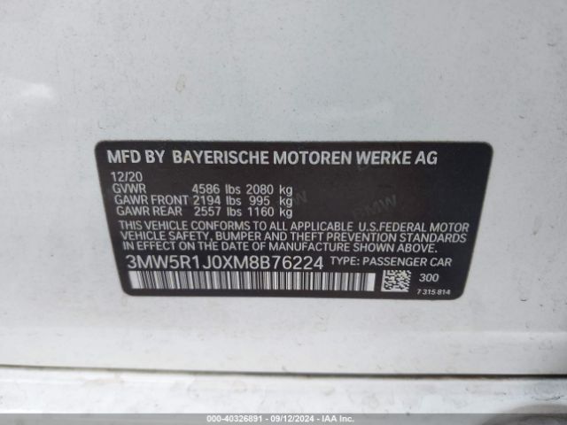 Photo 8 VIN: 3MW5R1J0XM8B76224 - BMW 330I 