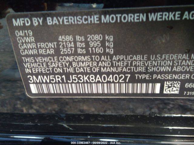 Photo 8 VIN: 3MW5R1J53K8A04027 - BMW 3 SERIES 