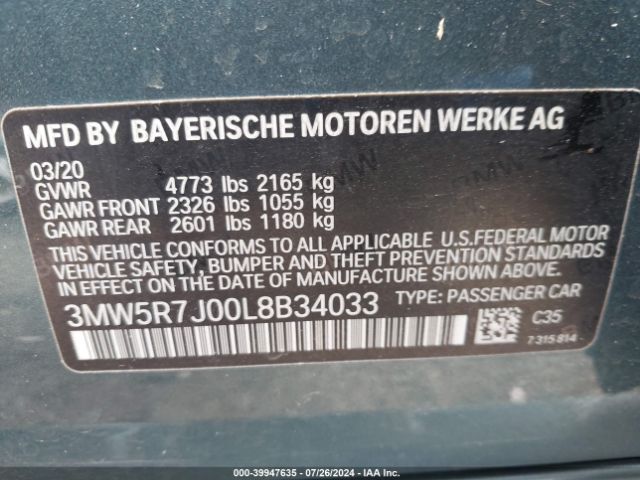 Photo 8 VIN: 3MW5R7J00L8B34033 - BMW 330I 