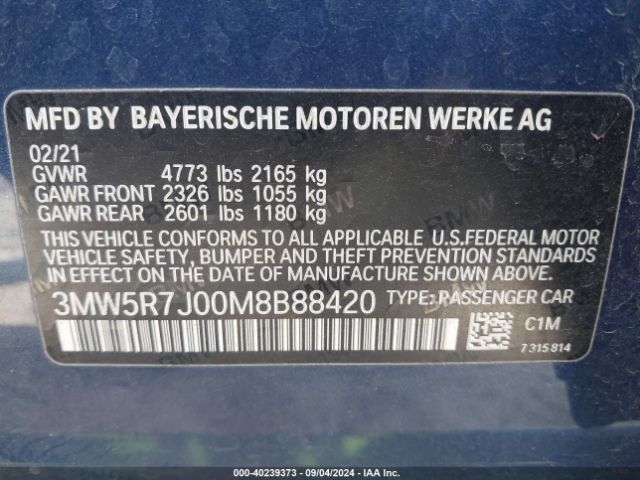 Photo 8 VIN: 3MW5R7J00M8B88420 - BMW 330I 