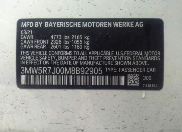 Photo 8 VIN: 3MW5R7J00M8B92905 - BMW 3 SERIES 