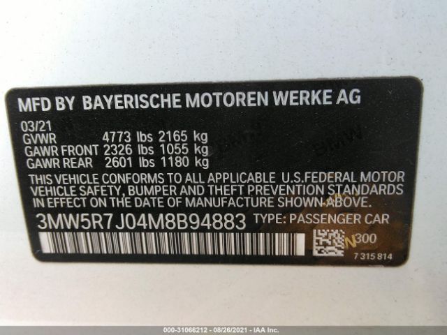 Photo 8 VIN: 3MW5R7J04M8B94883 - BMW 330I 