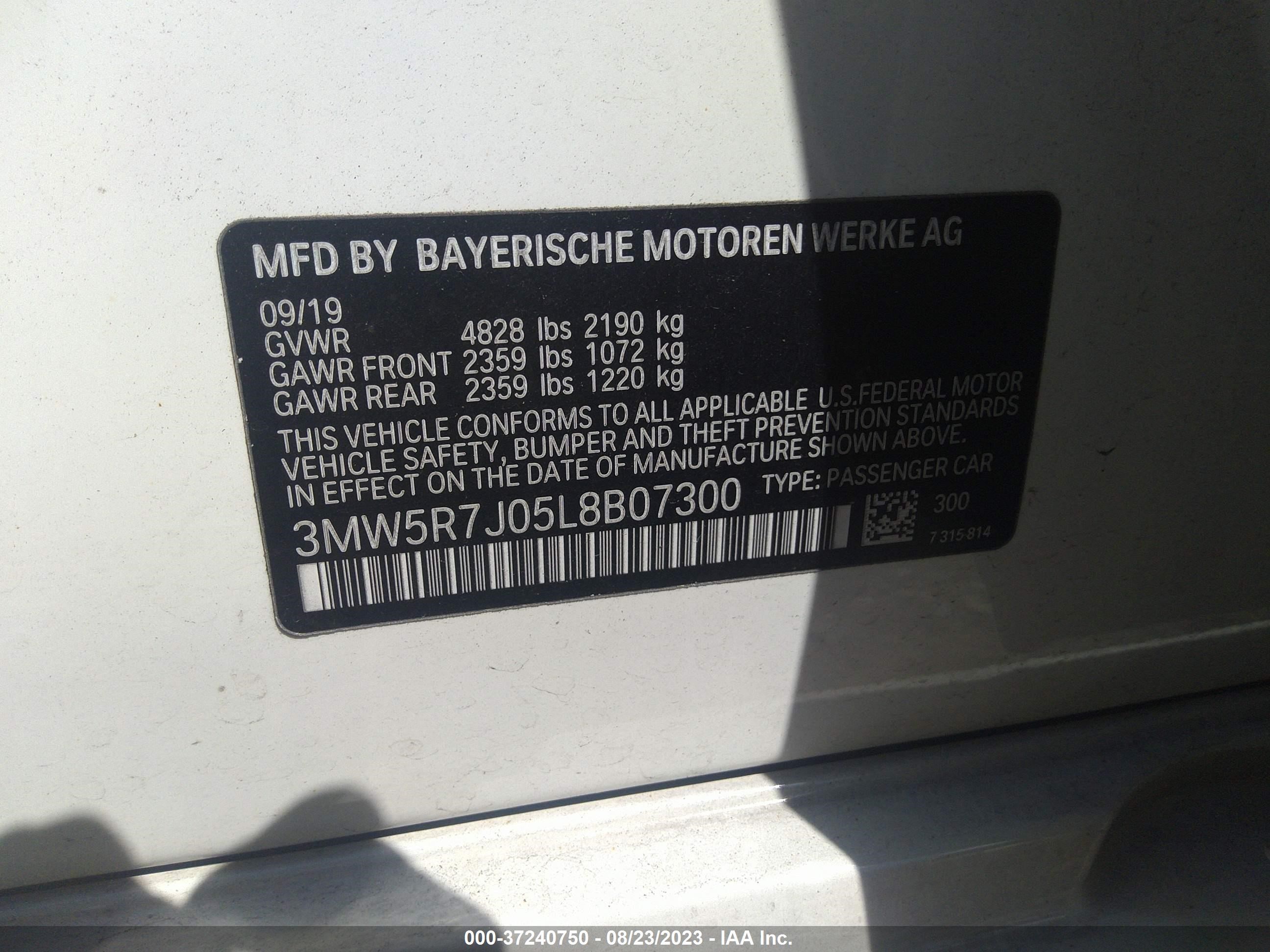 Photo 8 VIN: 3MW5R7J05L8B07300 - BMW 3 SERIES 