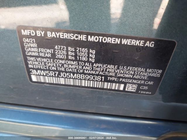 Photo 8 VIN: 3MW5R7J05M8B99381 - BMW 330I 