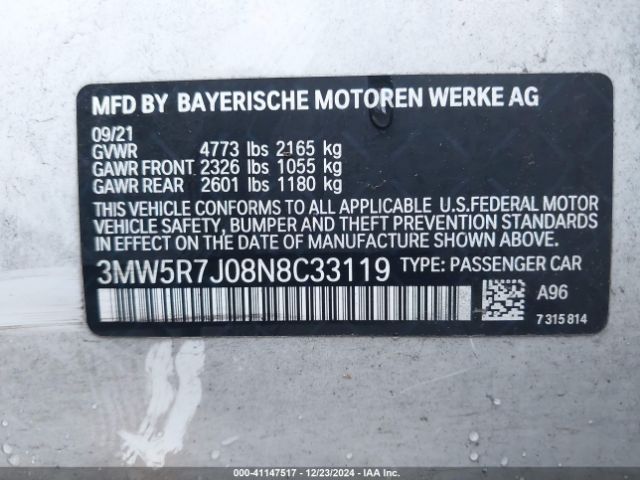 Photo 8 VIN: 3MW5R7J08N8C33119 - BMW 330I 