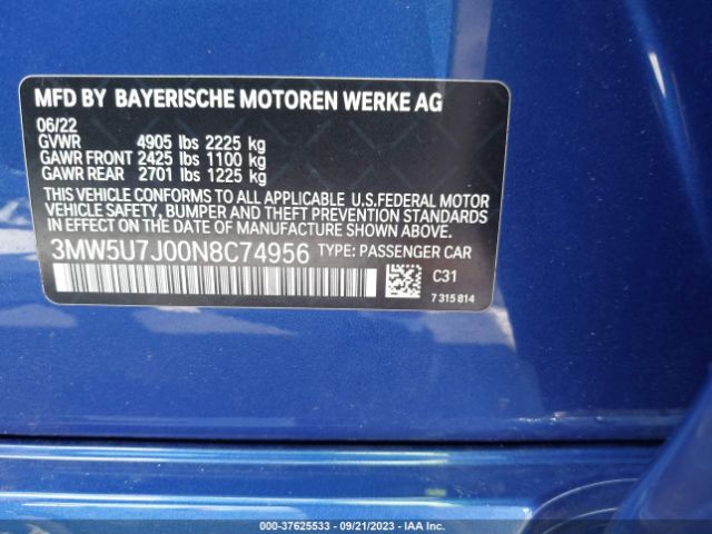 Photo 8 VIN: 3MW5U7J00N8C74956 - BMW 3 SERIES 