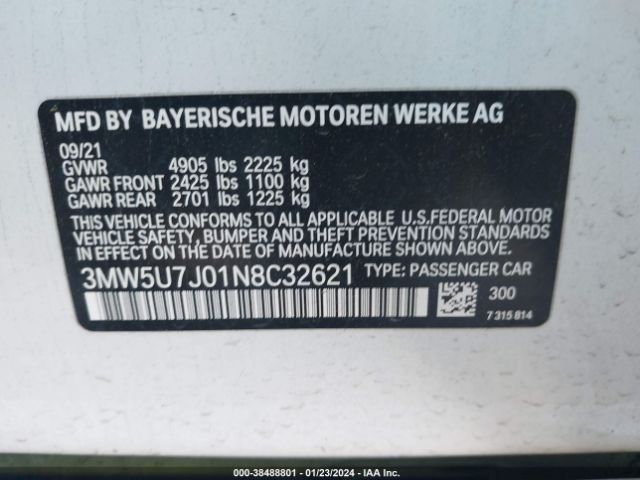 Photo 8 VIN: 3MW5U7J01N8C32621 - BMW 3 SERIES 