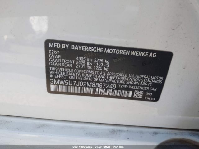 Photo 8 VIN: 3MW5U7J02M8B87249 - BMW M340I 