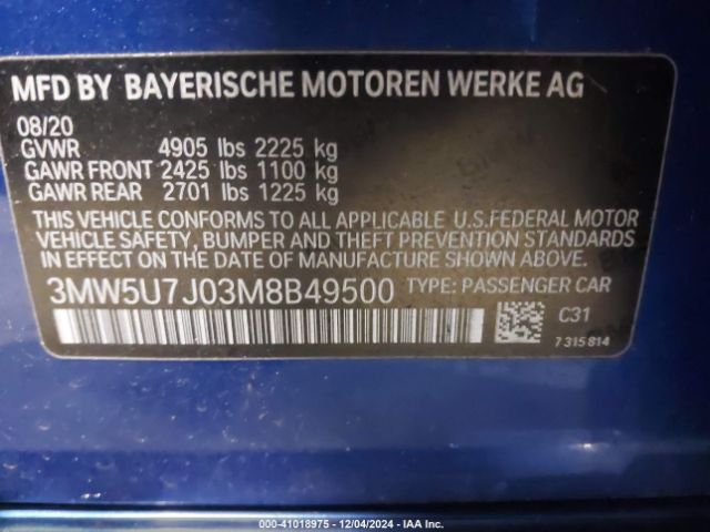 Photo 8 VIN: 3MW5U7J03M8B49500 - BMW M340I 