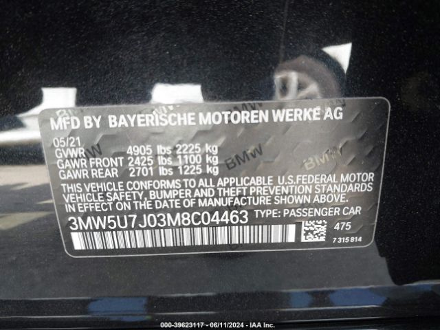 Photo 8 VIN: 3MW5U7J03M8C04463 - BMW M340I 