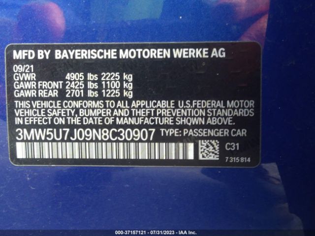 Photo 8 VIN: 3MW5U7J09N8C30907 - BMW M340I 