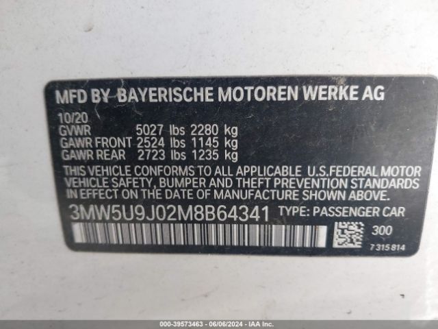 Photo 8 VIN: 3MW5U9J02M8B64341 - BMW M340I 