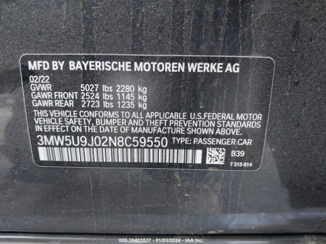 Photo 8 VIN: 3MW5U9J02N8C59550 - BMW 3 SERIES 