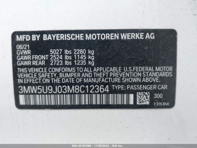 Photo 8 VIN: 3MW5U9J03M8C12364 - BMW 3 SERIES 