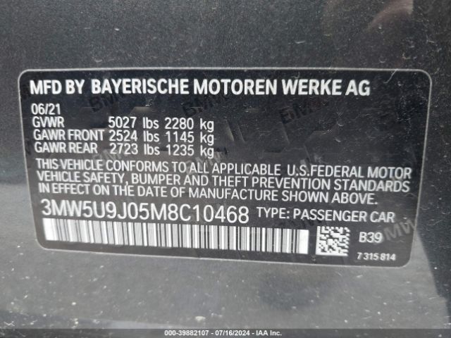 Photo 8 VIN: 3MW5U9J05M8C10468 - BMW M340I 