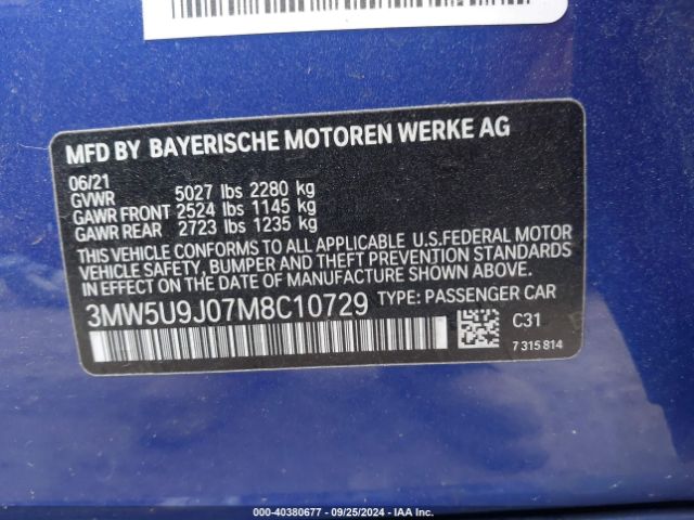 Photo 8 VIN: 3MW5U9J07M8C10729 - BMW M340I 